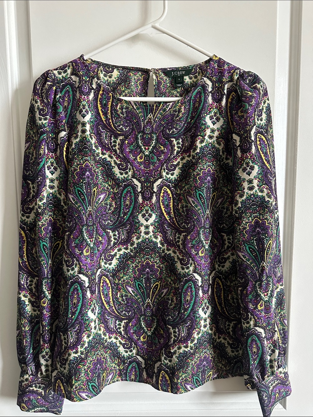 J. Crew Purple and Green Paisley Long-Sleeve Blouse